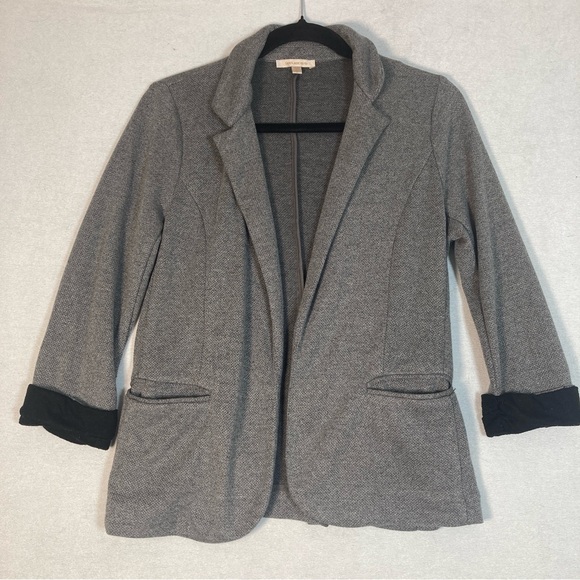 Skies Are Blue Jackets & Blazers - Skies Are Blue Asa Knit Blazer Gray Charcoal Open Front 3/4 Sleeves Cuffs Small